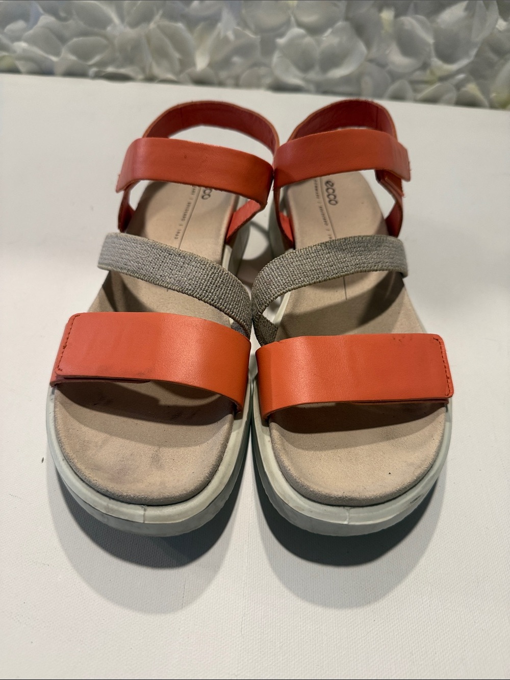 ECCO Women's Coral Leather and Neutral Strap Sandals